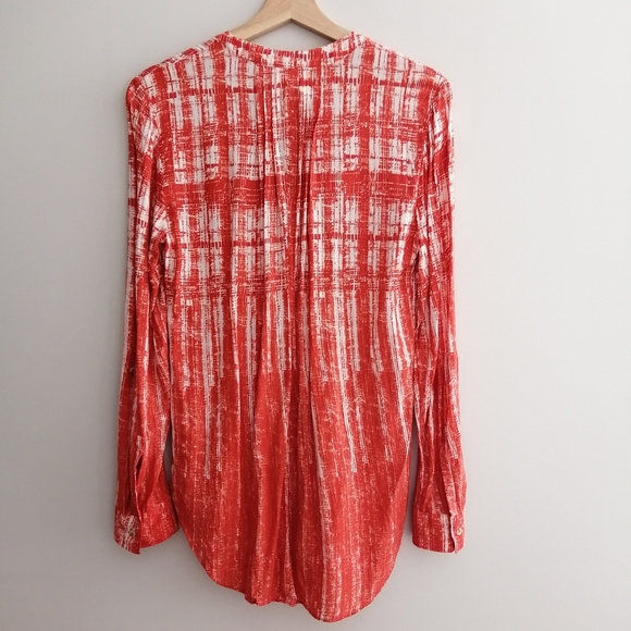 Anthropologie Maeve Calia Tunic Button Up Blouse Orange and White 10 - Picture 3 of 16